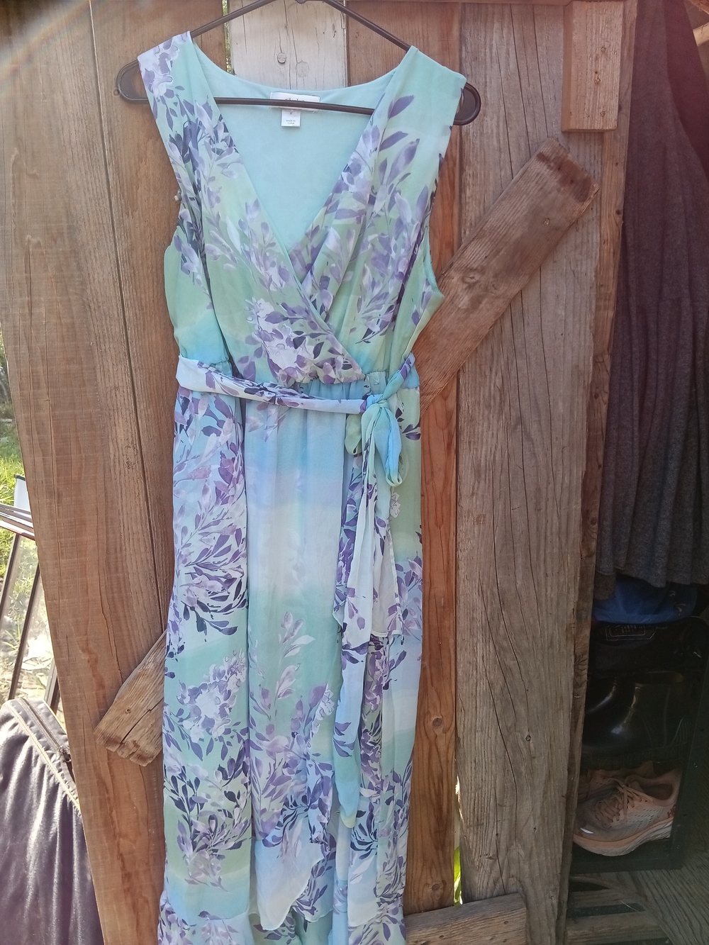 CJ Banks Floral Wrap Maxi Dress - Mint & Lavender